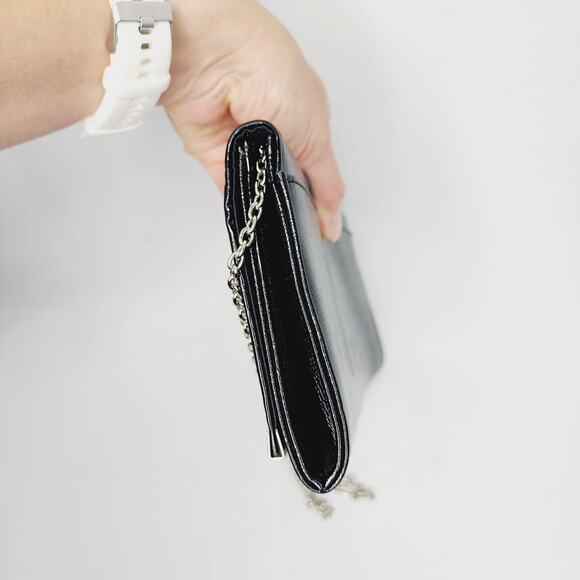 Jessica McClintock Black Small Flap Over Chain Strap  Purse/Clutch - Picture 9 of 13